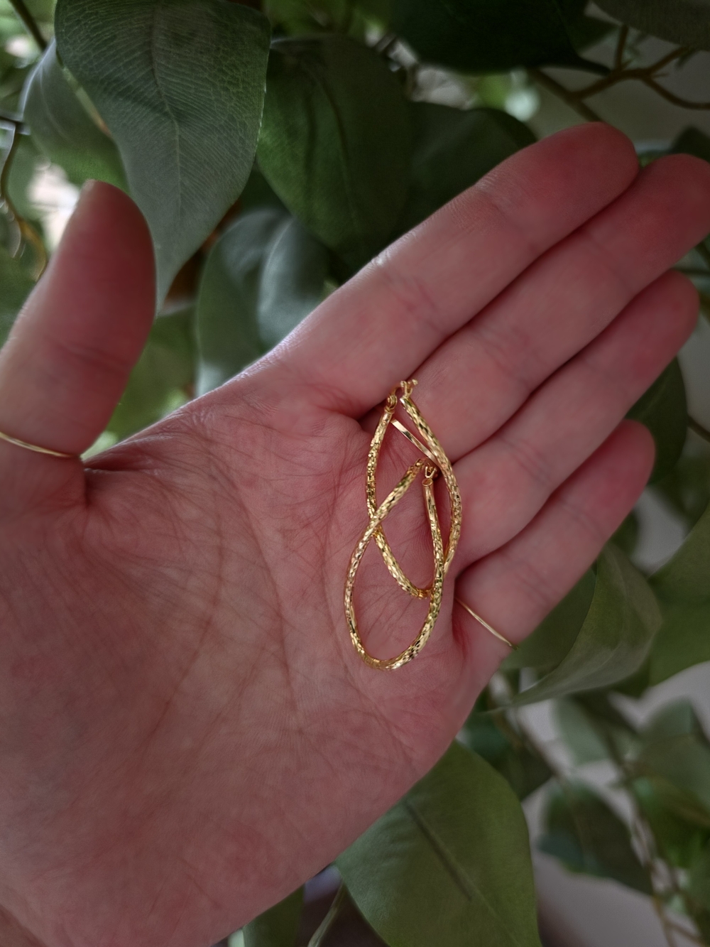 14kt Solid Gold Twisted DIAMOND cut Hoop Earrings - Women Jewelry